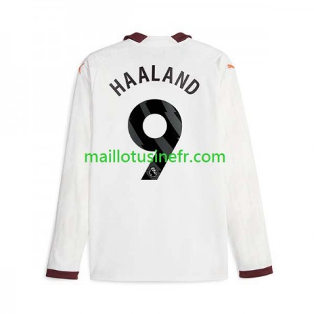 Maillot de Foot Manchester City Erling Haaland 9 Extérieur 2023-24 Manches Longues